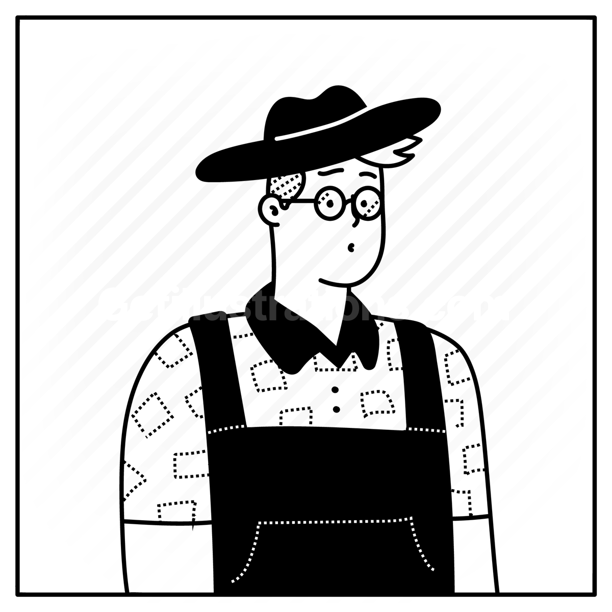 farmer, farming, overalls, hat, glasses, man, male, person, people